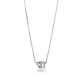 Double Cut Silver Necklace, White Rhodium, Natural Blue Topaz  + Give Joy Gift